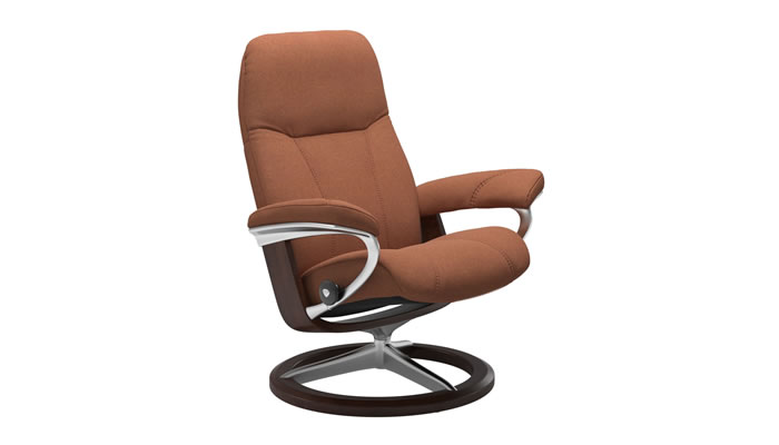 Stressless Consul Cross Recliner in Calido Saffron Fabric with Polished Base